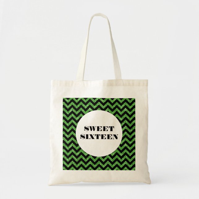 Green Chevron Glitter Sweet 16 Tote Bag (Front)