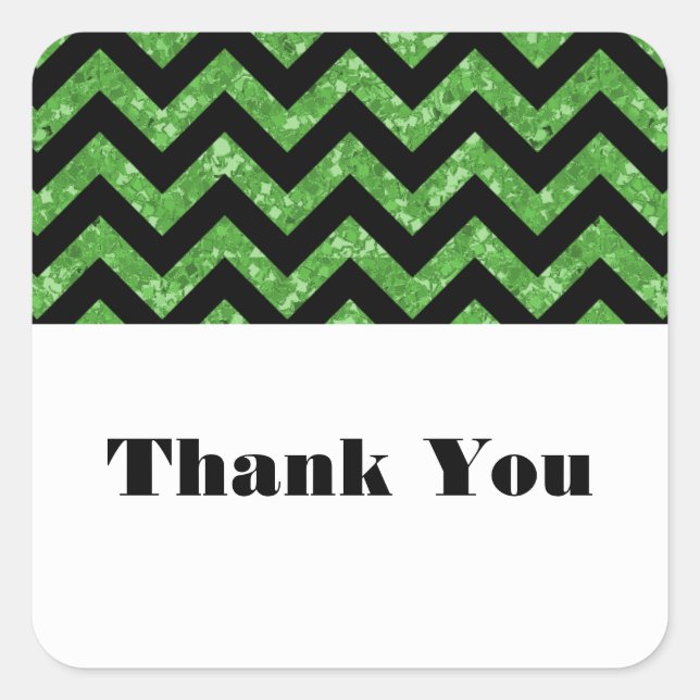 Green Chevron Glitter Thank You Stickers (Front)