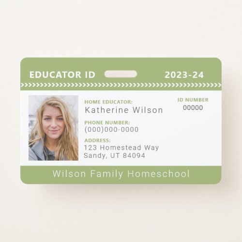 Green Chevron Homeschool Educator ID Badge