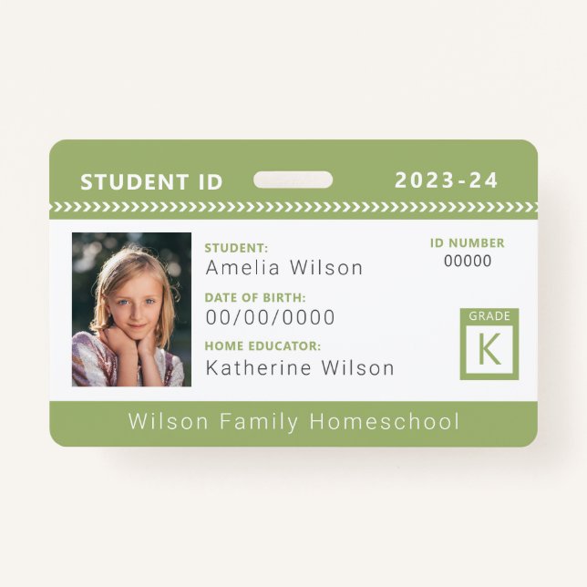 Green Chevron Homeschool Student ID Badge (Front)
