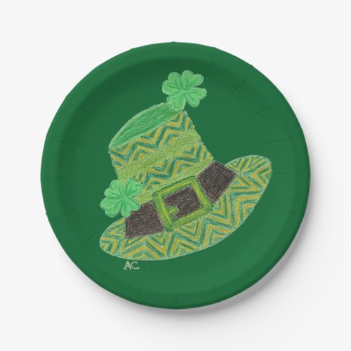Green chevron leprechauns hat green paper plates