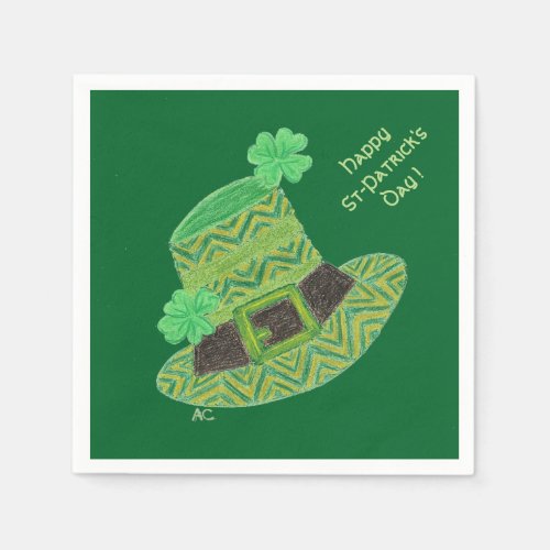 Green chevron leprechauns hat paper napkins 2