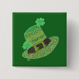 Green chevron leprechaun's hat St-Patrick's day Button