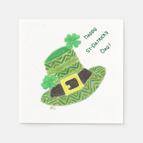 Green chevron leprechauns hats cocktail napkins 1