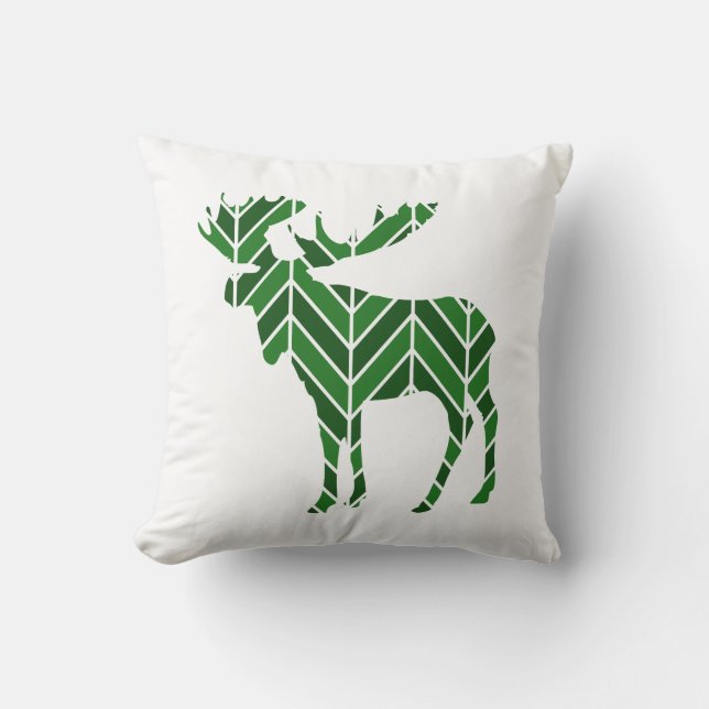 Green Chevron Moose Throw Pillow (Front)