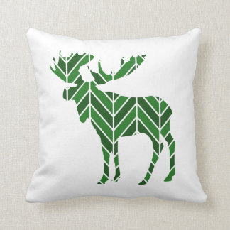 Green Chevron Moose Throw Pillow