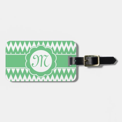 Green Chevron Pattern  Monogram Flower Luggage Tag