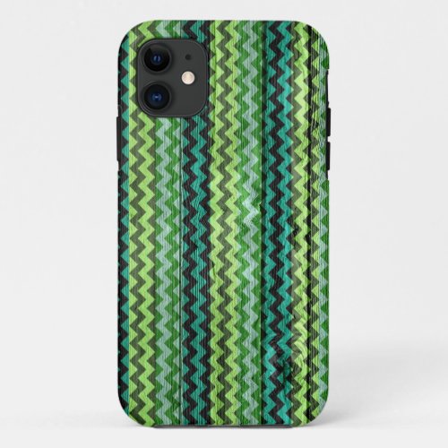 Green Chevron Pattern Wooden iPhone 11 Case