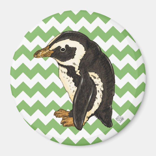 Green chevron penguin magnet (Front)