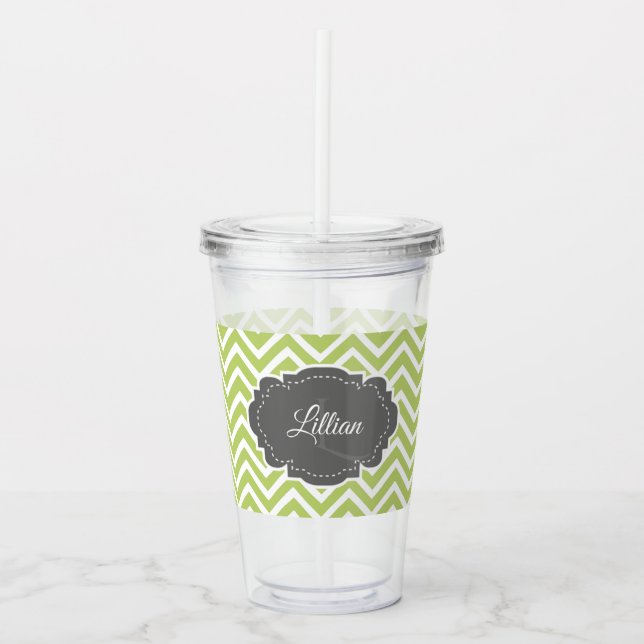 Green Chevron Personalized Acrylic Tumbler (Front)