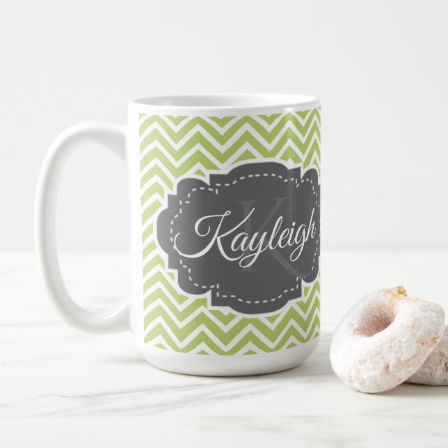 Green Chevron Personalized Coffee Mug (With Donut)