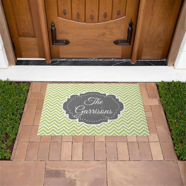 Green Chevron Personalized Doormat (Outdoor)
