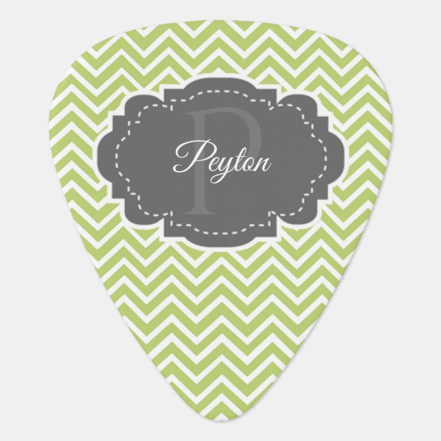 Green Chevron Personalized Guitar Pick (Front)
