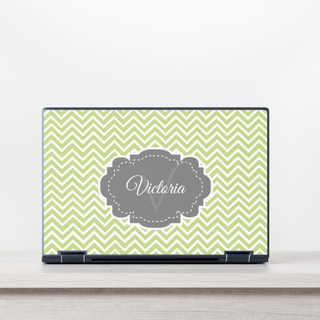 Green Chevron Personalized HP Laptop Skin (Front)
