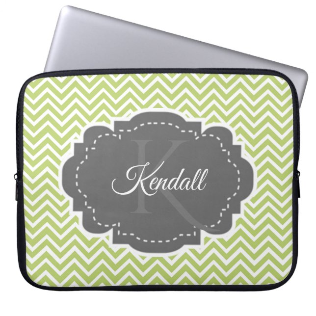 Green Chevron Personalized Laptop Sleeve (Front)