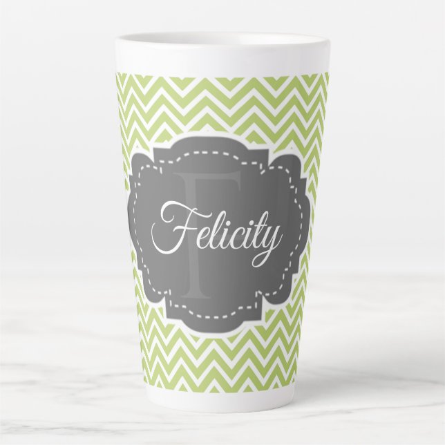 Green Chevron Personalized Latte Mug (Front)