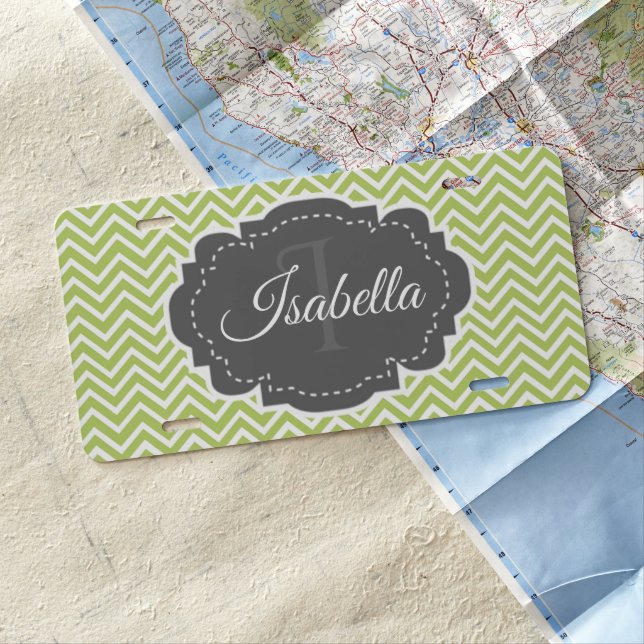 Green Chevron Personalized License Plate (In Situ)