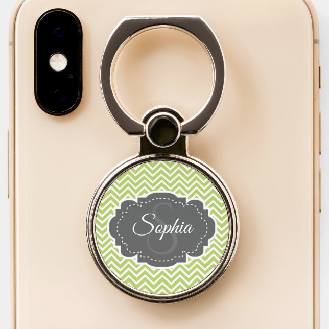 Green Chevron Personalized Phone Grip (Close Up)