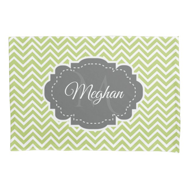 Green Chevron Personalized Pillowcase (Front)