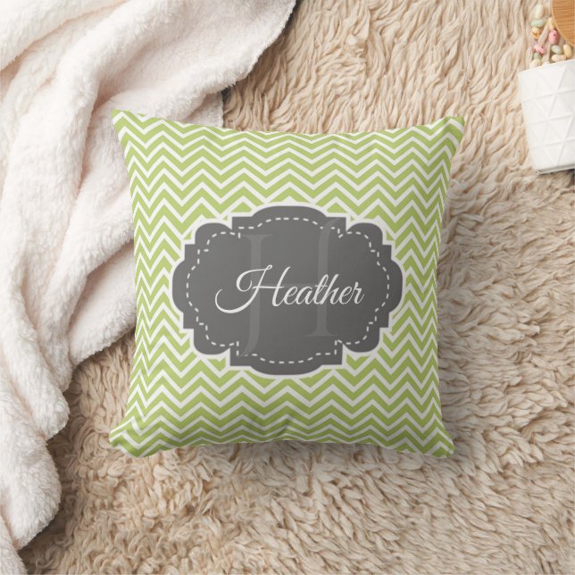 Green Chevron Personalized Throw Pillow (Blanket)