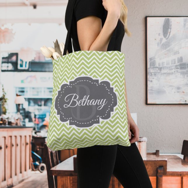 Green Chevron Personalized Tote Bag (Green Chevron Personalized Tote Bag)
