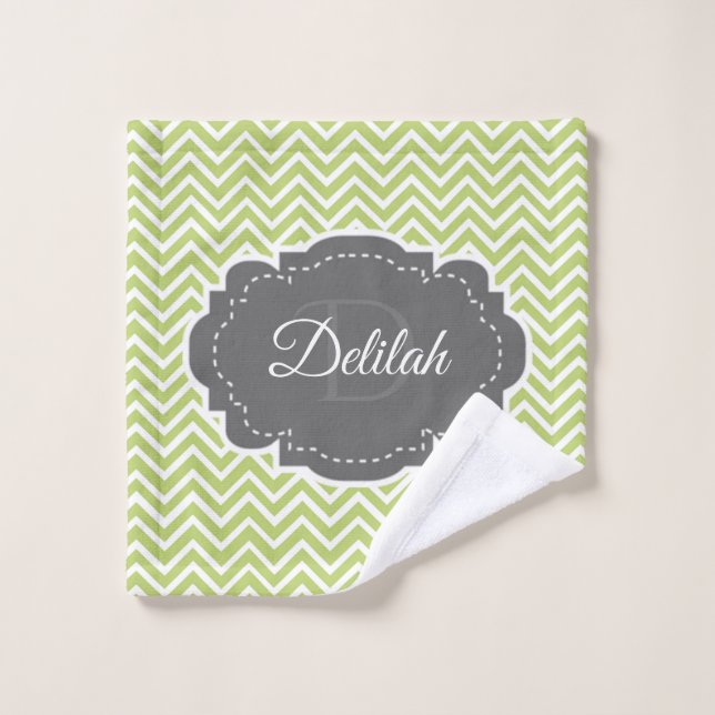 Green Chevron Personalized Towel Set (Wash Cloth)