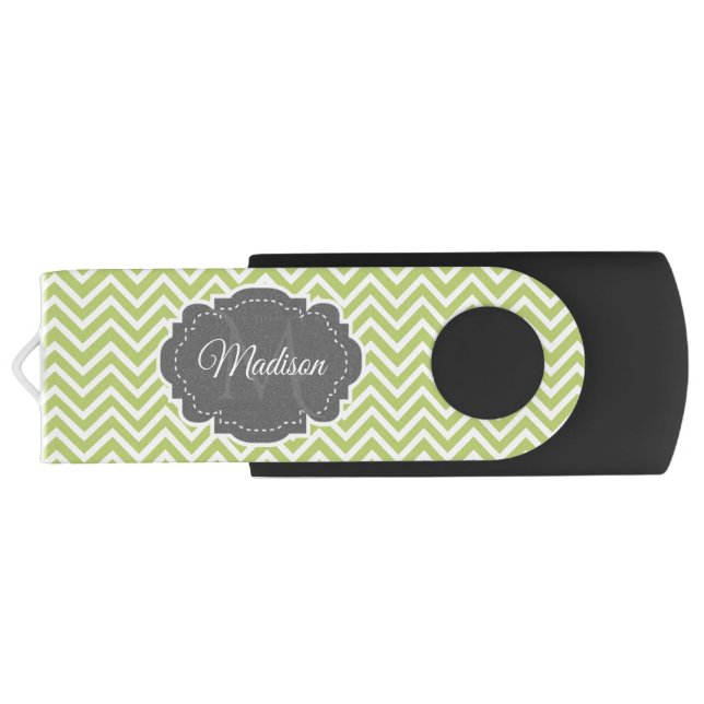 Green Chevron Personalized USB Swivel Flash Drive (Back)