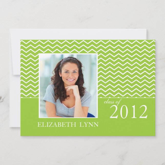 Green Chevron Photo Graduation Party Invitation (Front)