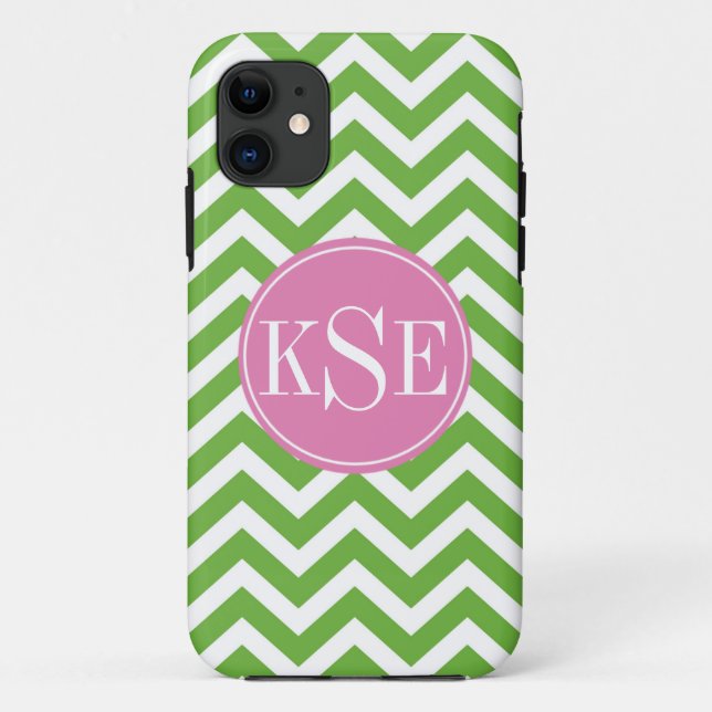 Green chevron stripe monogram apple iphone 5 case (Back)