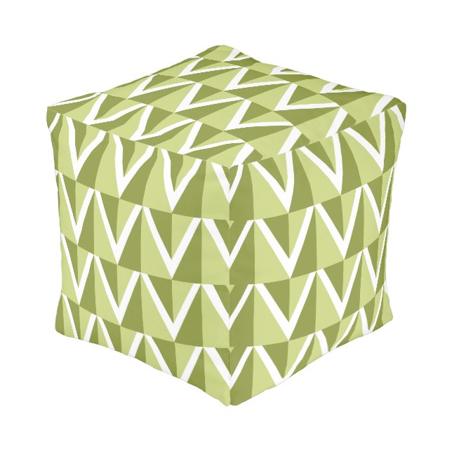 Green Chevron Stripe Pattern Pouf (Angled Front)