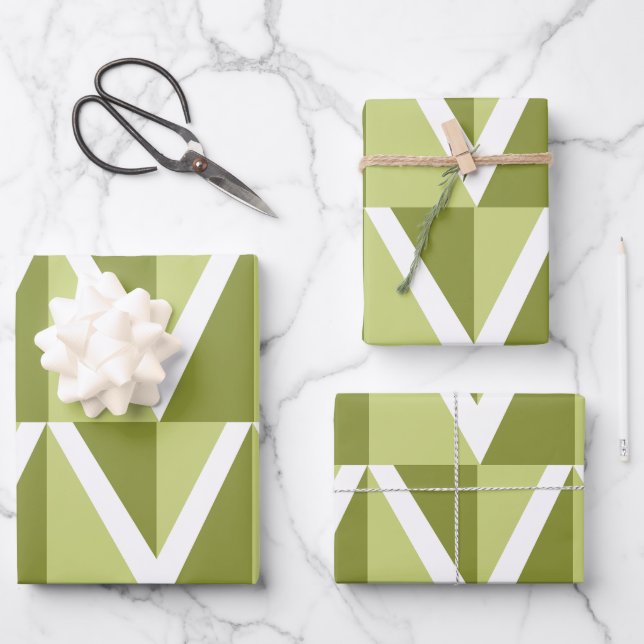 Green Chevron Stripe Pattern Wrapping Paper Sheets (Front)