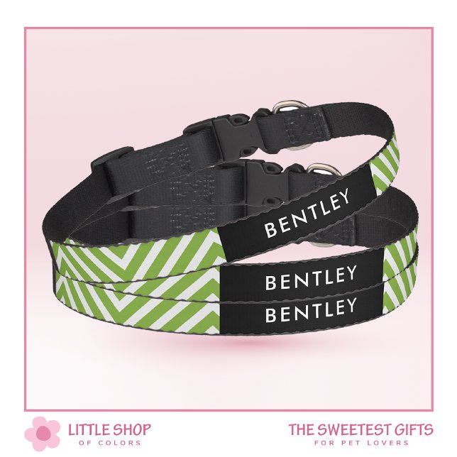 Green Chevron Stripes Personalized Pet Collar (Creator Uploaded)