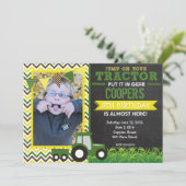 Green Chevron Tractor Birthday Party Invitation (Standing Front)