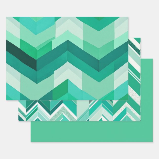 Green Chevron Wrapping Paper Sheets (Set)