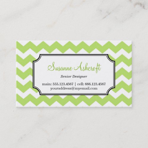 Green chevron zigzag pattern stylish personal business cards