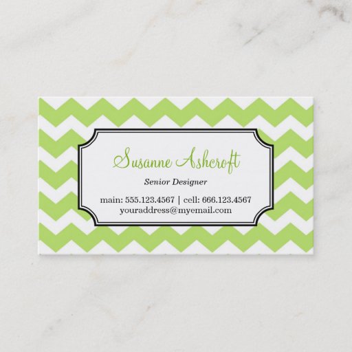 Customizable Green chevron zigzag pattern stylish personal business cards