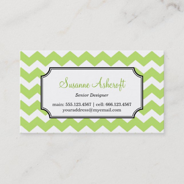 Green chevron zigzag pattern stylish personal business card (Front)