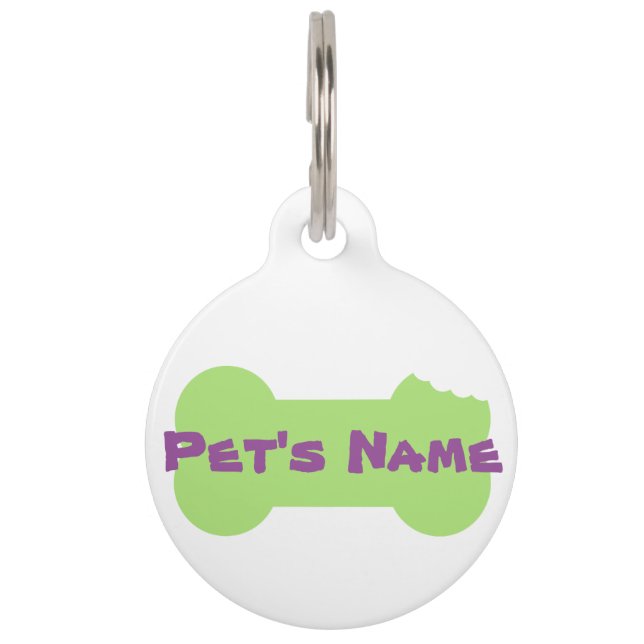 Green Chewed Bone Personalized Dog tag 2 (Front)