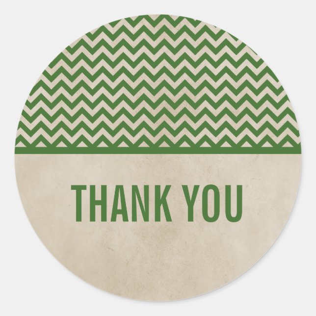 Green Chic Chevron Thank You Stickers (Front)