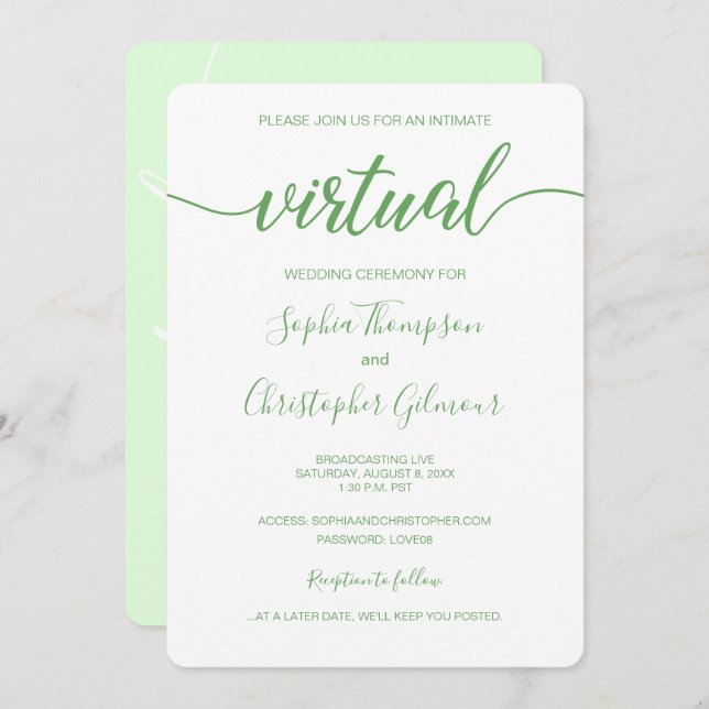 Green Chic Custom VIRTUAL Wedding Invitation (Front/Back)