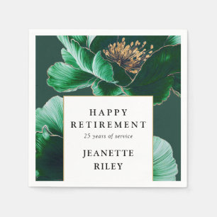 Green Chic Elegant Modern Floral Happy Retirement Napkins