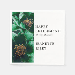 Green Chic Elegant Modern Floral Happy Retirement Napkins