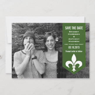 Green Chic Flourish Banner Save the Date Invite