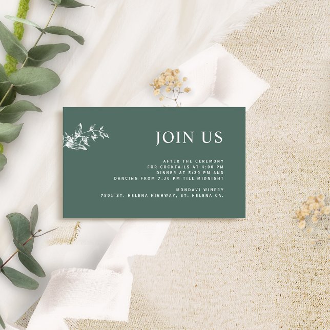 Green, Chic Modern Join Us Reception Wedding  Enclosure Card (Creator Uploaded)