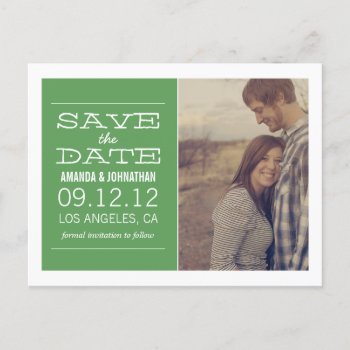 Green Chic Photo Save The Date Post Cards by AllyJCat at Zazzle