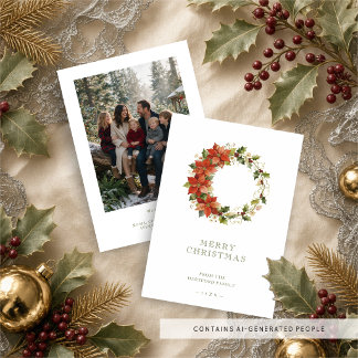 Green Chic Poinsettia Wreath Christmas Photo TMF26 Holiday Card