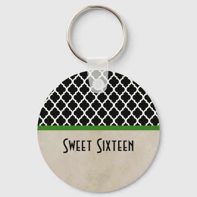Green Chic Quatrefoil Sweet 16 Keychain (Front)
