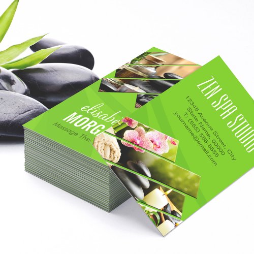 Green Chic Zen Spa Wellness Massage Therapist Business Card