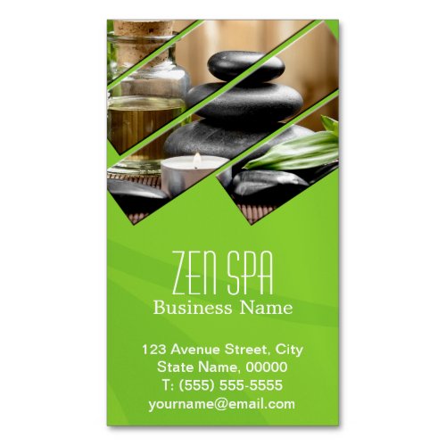 Green Chic Zen Spa Wellness Massage Therapist Magnetic Business Card