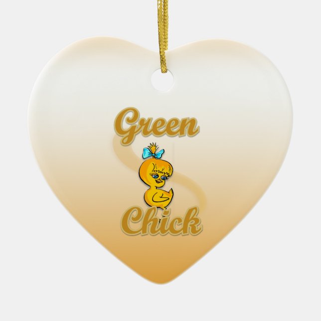 Green Chick Ceramic Ornament (Front)